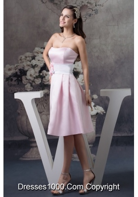 Baby Pink Sweetheart Knee-length Prom Dress with Handmade Flower