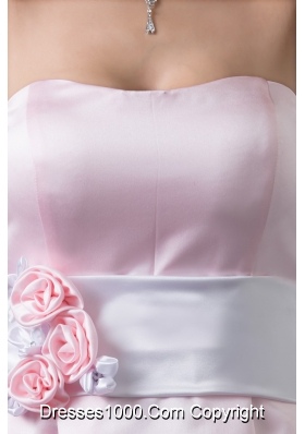 Baby Pink Sweetheart Knee-length Prom Dress with Handmade Flower