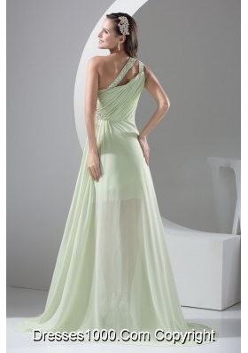 Beaded Single Shoulder High Low Prom Dresses in Apple Green