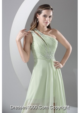 Beaded Single Shoulder High Low Prom Dresses in Apple Green