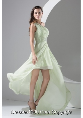 Beaded Single Shoulder High Low Prom Dresses in Apple Green