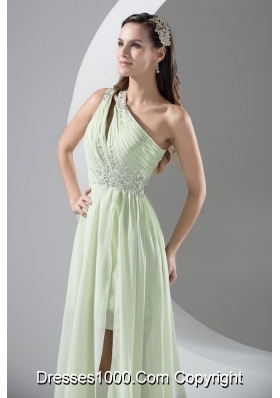 Beaded Single Shoulder High Low Prom Dresses in Apple Green