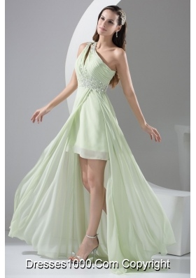 Beaded Single Shoulder High Low Prom Dresses in Apple Green