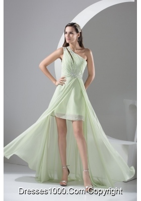 Beaded Single Shoulder High Low Prom Dresses in Apple Green