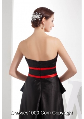 Black and Red Sweetheart High-low Prom Dress with Bow