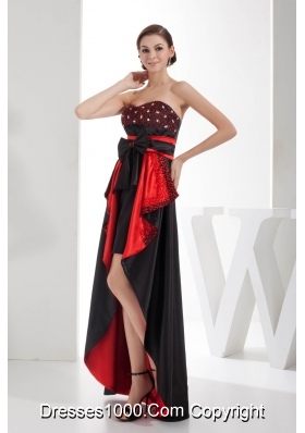 Black and Red Sweetheart High-low Prom Dress with Bow