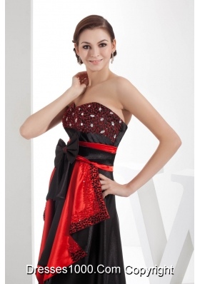 Black and Red Sweetheart High-low Prom Dress with Bow