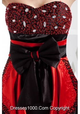 Black and Red Sweetheart High-low Prom Dress with Bow