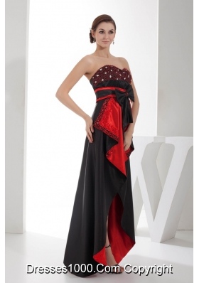 Black and Red Sweetheart High-low Prom Dress with Bow