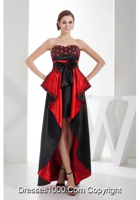 Black and Red Sweetheart High-low Prom Dress with Bow
