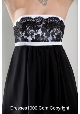 Black and White Knee-length Chiffon Prom Gown Dress with Lace