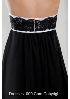 Black and White Knee-length Chiffon Prom Gown Dress with Lace