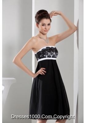 Black and White Knee-length Chiffon Prom Gown Dress with Lace