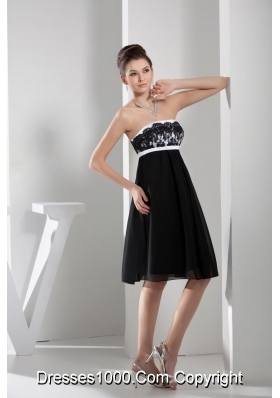 Black and White Knee-length Chiffon Prom Gown Dress with Lace