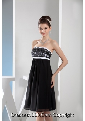 Black and White Knee-length Chiffon Prom Gown Dress with Lace