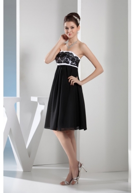 Black and White Knee-length Chiffon Prom Gown Dress with Lace