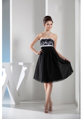 Black and White Knee-length Chiffon Prom Gown Dress with Lace