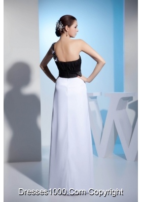 Black and White One Shoulder Appliques Prom Dress with Chiffon