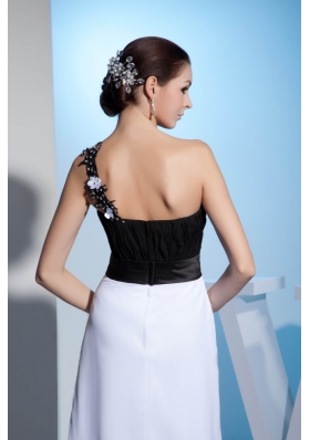 Black and White One Shoulder Appliques Prom Dress with Chiffon