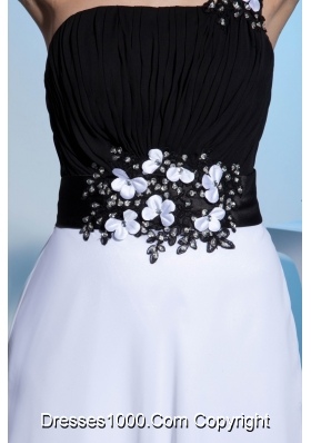 Black and White One Shoulder Appliques Prom Dress with Chiffon