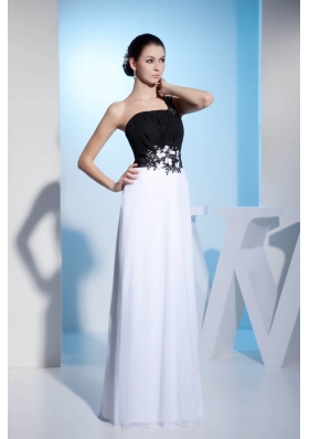 Black and White One Shoulder Appliques Prom Dress with Chiffon