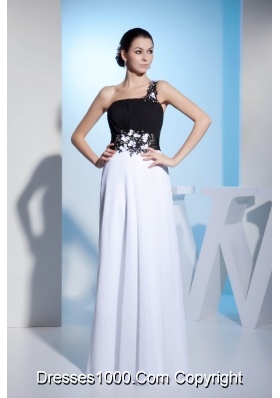 Black and White One Shoulder Appliques Prom Dress with Chiffon