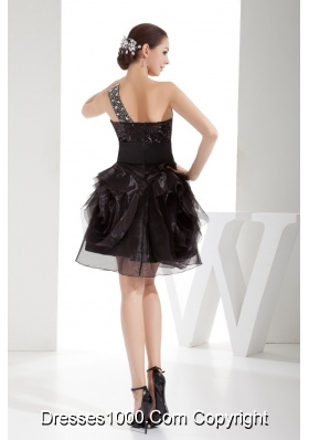 Black One Shoulder Beaded Ruffles Short Prom Dress