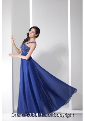 Blue Empire V-neck Prom Gowns Decorated with Shining Beadings