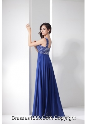 Blue Empire V-neck Prom Gowns Decorated with Shining Beadings