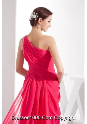 Coral Red One Shoulder Watteau Train Prom Dress for 2013