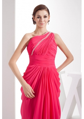 Coral Red One Shoulder Watteau Train Prom Dress for 2013