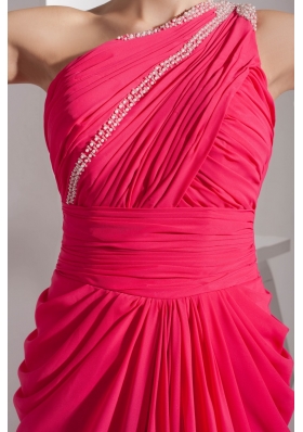 Coral Red One Shoulder Watteau Train Prom Dress for 2013