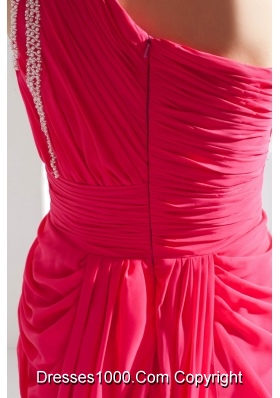 Coral Red One Shoulder Watteau Train Prom Dress for 2013