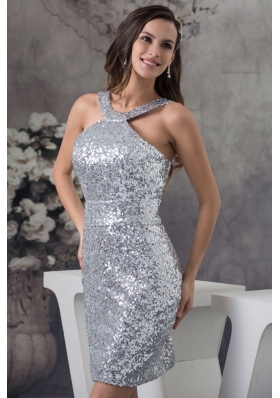 Customer Made Pretty Sheath Sequin Silver Prom Dress Mini-length