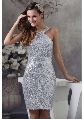 Customer Made Pretty Sheath Sequin Silver Prom Dress Mini-length