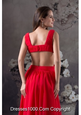 Deep V-neck Floor-length Red Prom Gown with Half Open Back