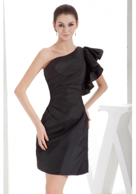 Elegant Black One Shoulder Ruching 2013 Short Prom Dress