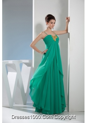 Elegant Spaghetti straps layers chiffon Prom Gown with Beaded appliques