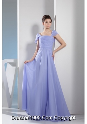 Empire Square Neck Cap Sleeve Ruched Lilac Prom Gown Dress