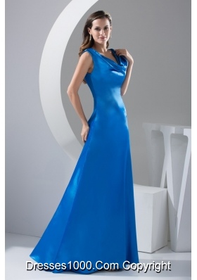 Fabulous Cowl Neck Floor-length prom Dress in Blue