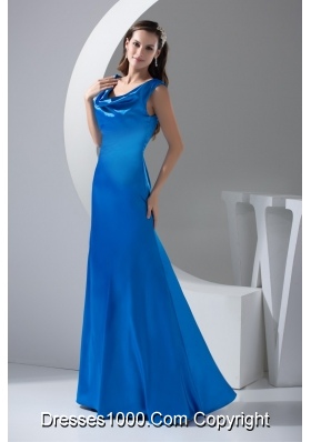 Fabulous Cowl Neck Floor-length prom Dress in Blue