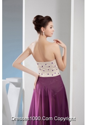 Fashion Purple and White A-line Sweetheart Prom Dress with Beading Chiffon