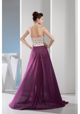 Fashion Purple and White A-line Sweetheart Prom Dress with Beading Chiffon