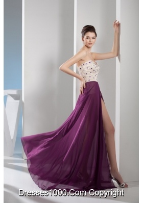 Fashion Purple and White A-line Sweetheart Prom Dress with Beading Chiffon