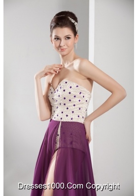 Fashion Purple and White A-line Sweetheart Prom Dress with Beading Chiffon