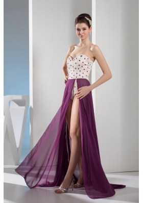 Fashion Purple and White A-line Sweetheart Prom Dress with Beading Chiffon