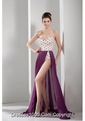 Fashion Purple and White A-line Sweetheart Prom Dress with Beading Chiffon
