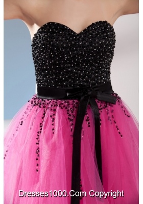 Fuchsia and Black Sweetheart Sashes Beading Prom Cocktail Dress