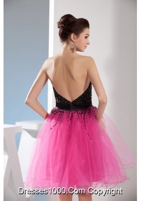 Fuchsia and Black Sweetheart Sashes Beading Prom Cocktail Dress