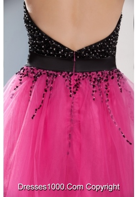 Fuchsia and Black Sweetheart Sashes Beading Prom Cocktail Dress